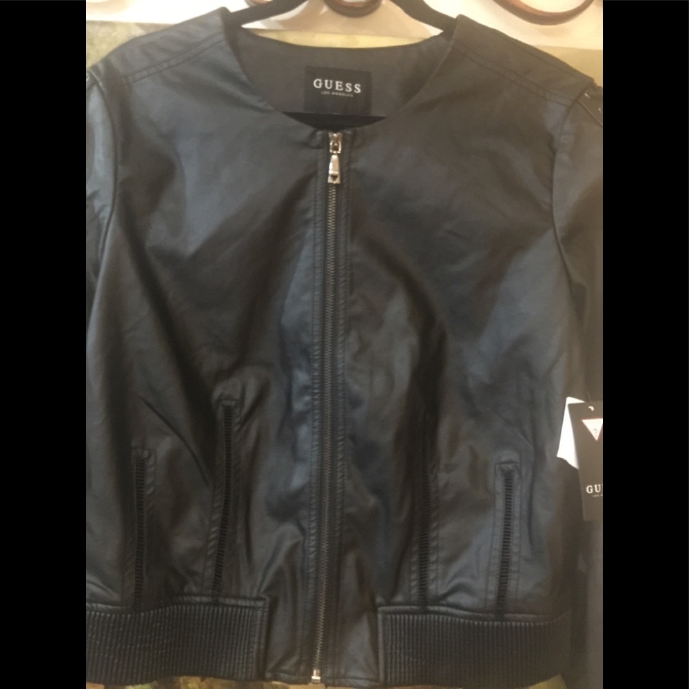 GUESS Faux Leather Jacket w/Braided Detail SZ Lg.